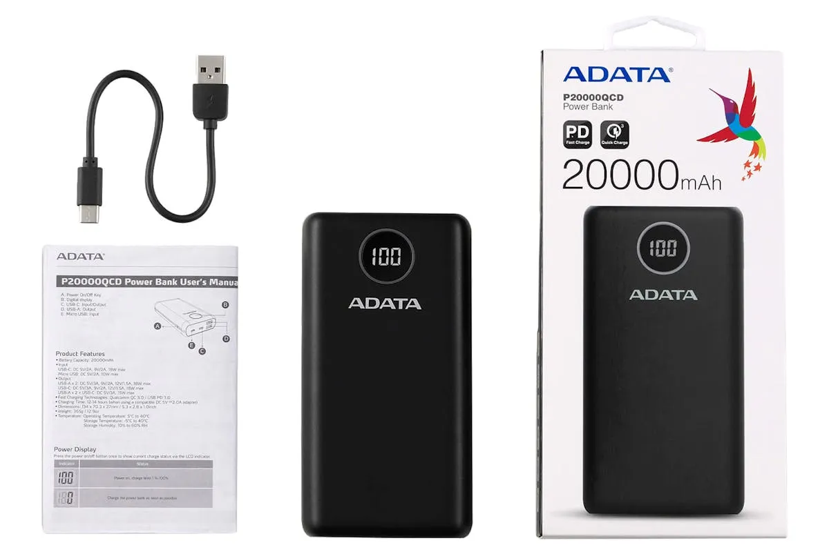 ADATA 20000mAh Portable Power Bank | Black