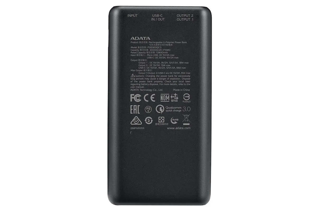 ADATA 20000mAh Portable Power Bank | Black