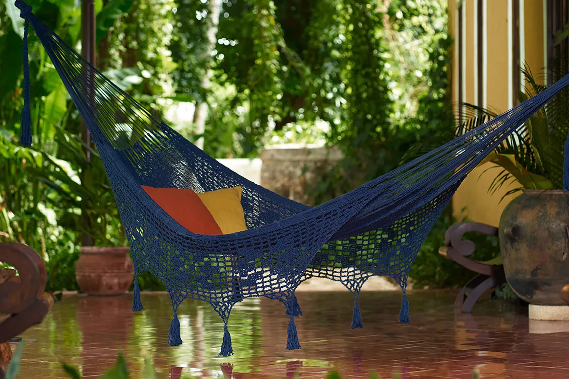 Authentic Mexican Deluxe Outdoor Undercover Cotton Hammock in Blue