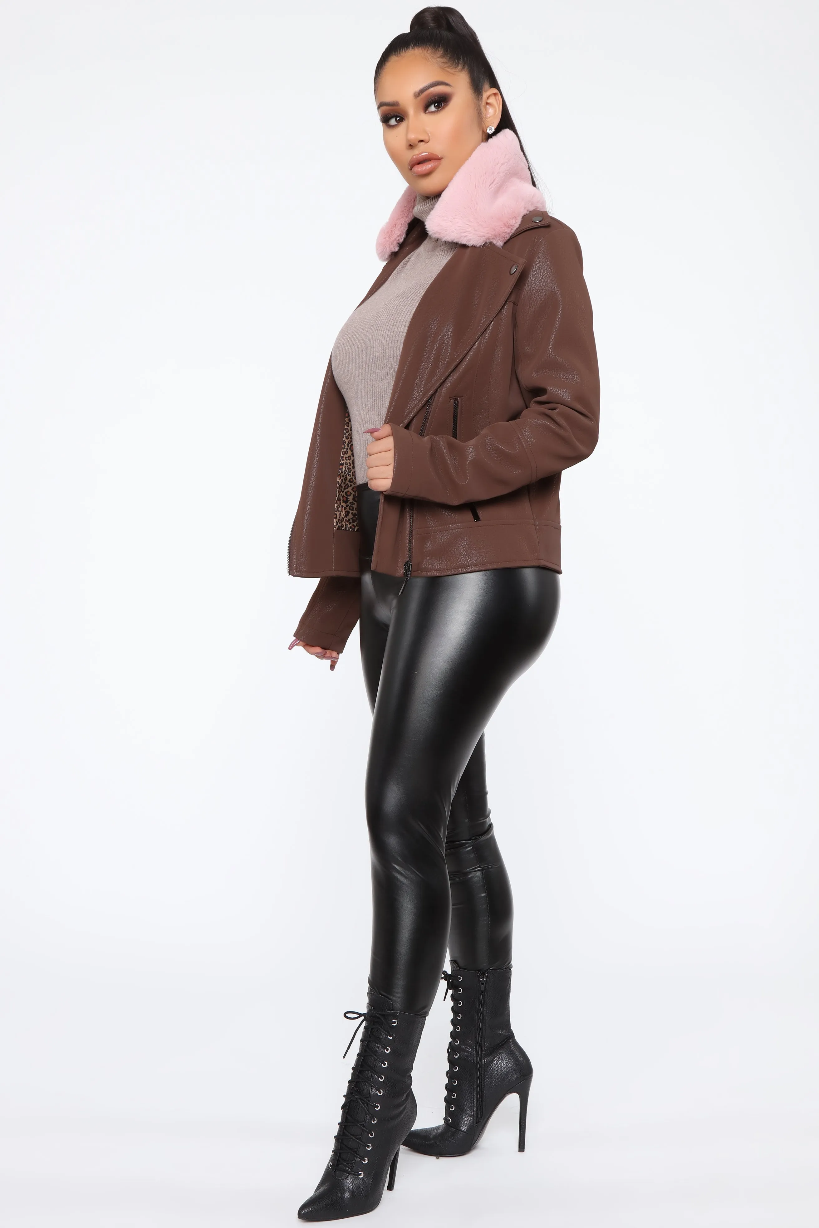 Bad Blood Vegan Leather Jacket - Brown/Pink