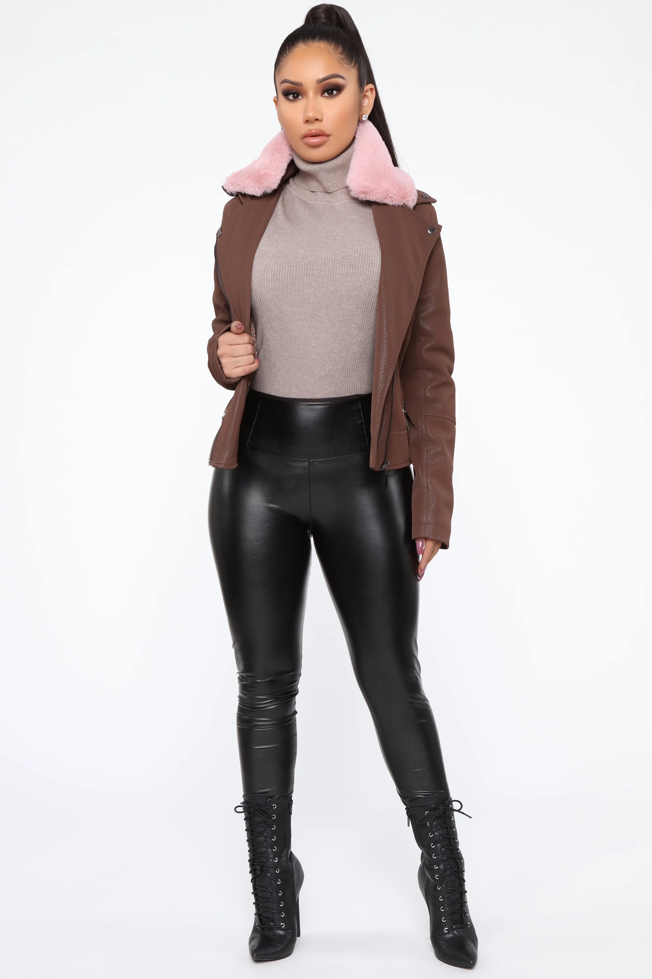 Bad Blood Vegan Leather Jacket - Brown/Pink