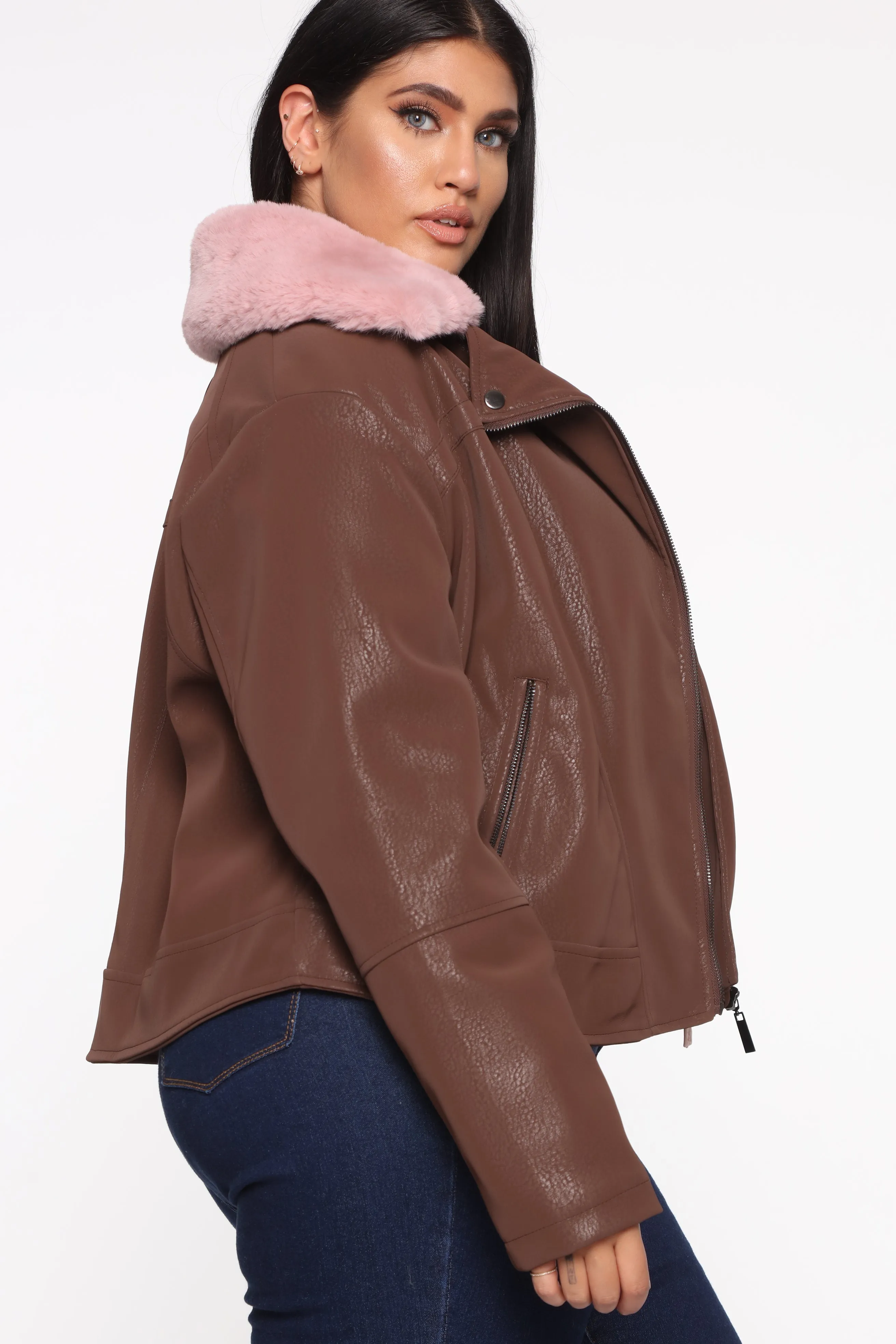 Bad Blood Vegan Leather Jacket - Brown/Pink