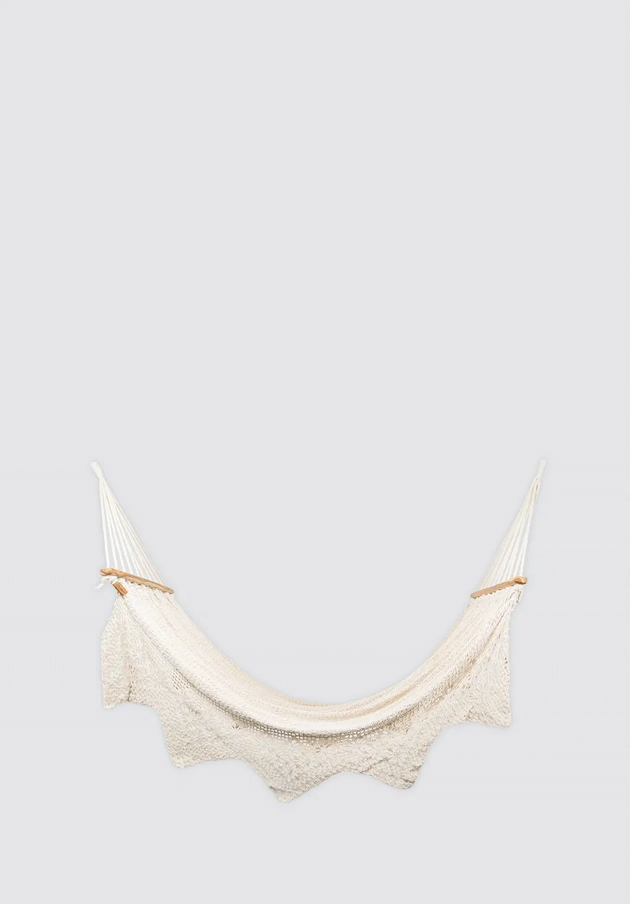 Boho Natural Cotton Hammock with Geometric Fringe (Wooden Bar)