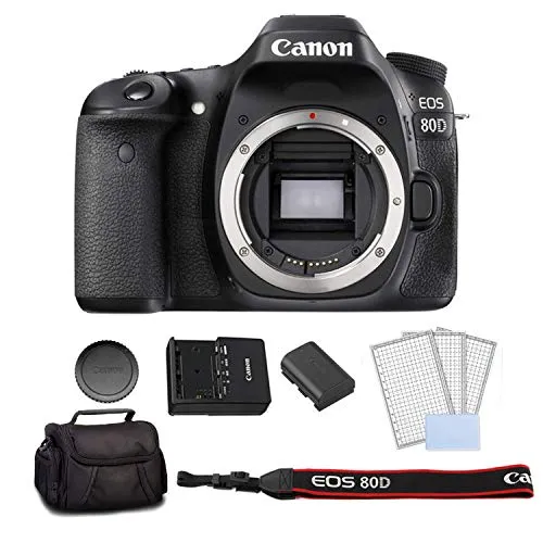 Canon EOS 80D DSLR Camera (Body Only) Bundle Kit with Carrying Bag   LCD Screen Protectors - International Model