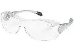 Crews Law Over The Glasses (OTG) Dielectric Safety Glasses With Gray Frame, Clear Polycarbonate Duramass AF4 Anti-Scratch Anti-Fog Lens And Steel Colored Temples