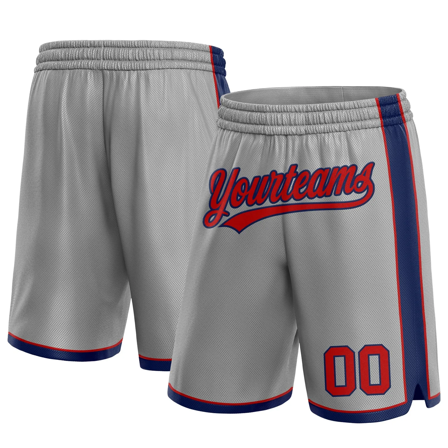 Custom Gray Red-Navy Authentic Basketball Shorts