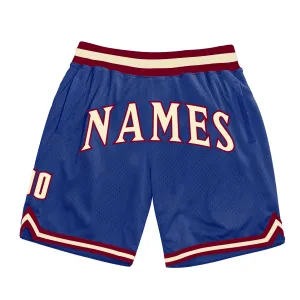 Custom Royal Cream-Maroon Authentic Throwback Basketball Shorts