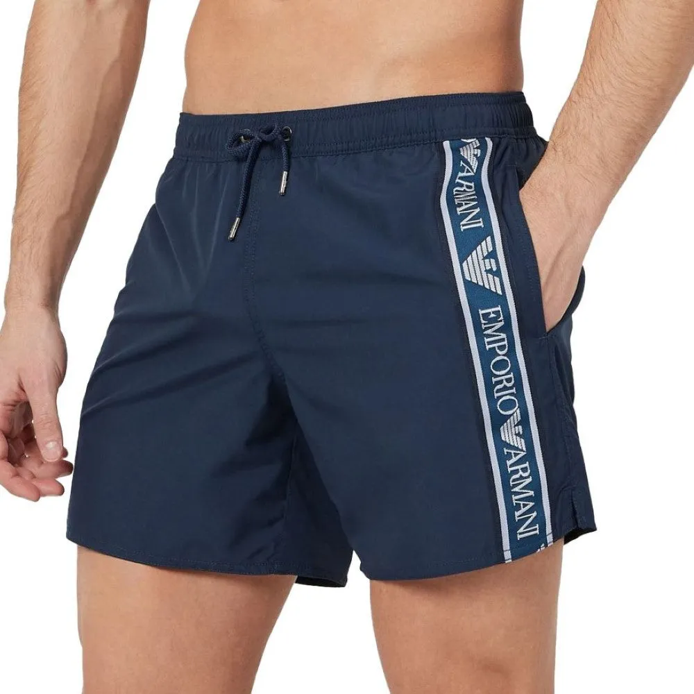 Emporio Armani Swimwear Mens Logo Boxer Swim Shorts with Piping - 1P443 211740