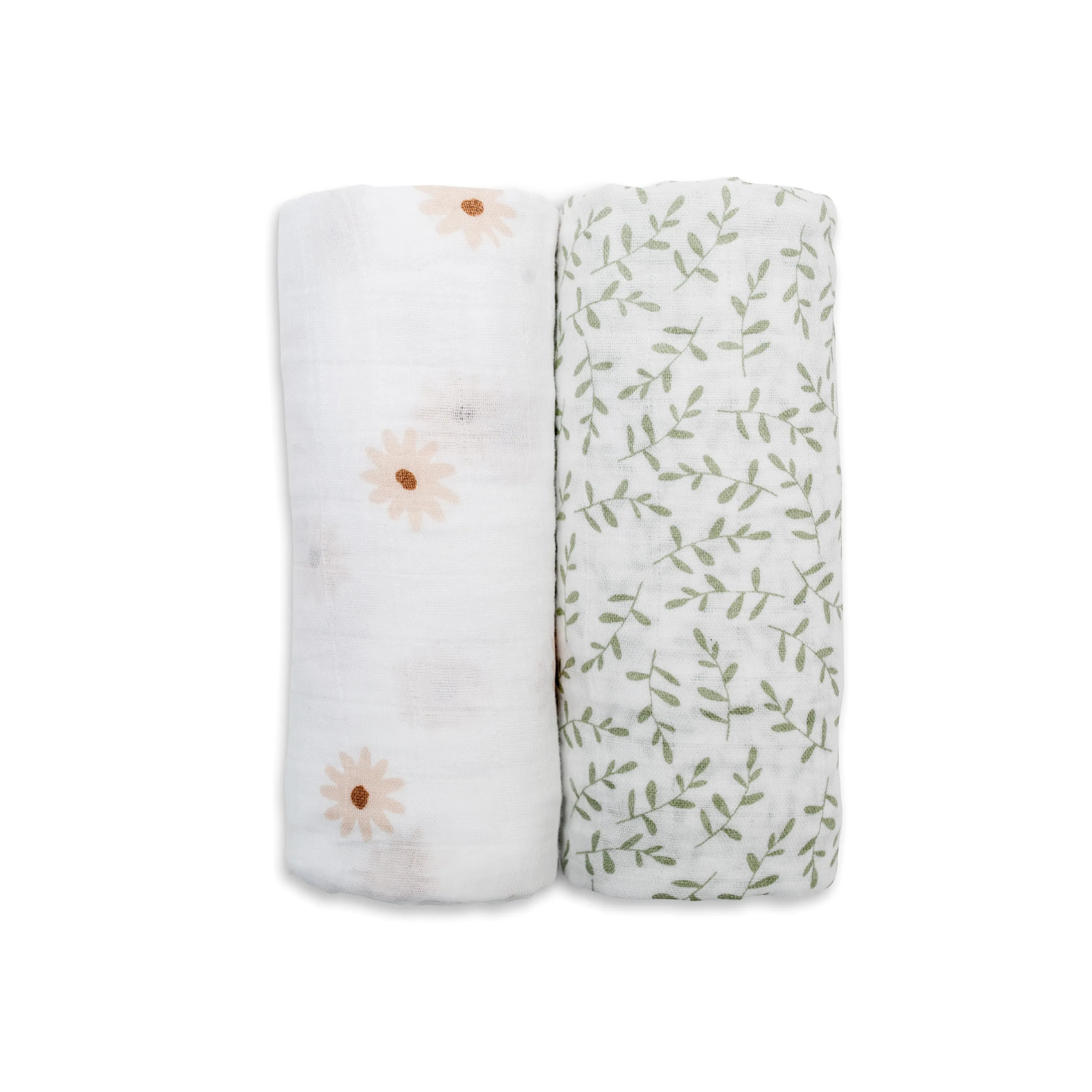 Pack of 2 Swaddle Blankets Multipurpose Muslins  - Daisy / Greenery