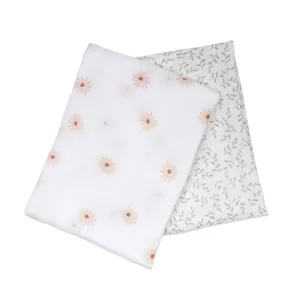 Pack of 2 Swaddle Blankets Multipurpose Muslins  - Daisy / Greenery