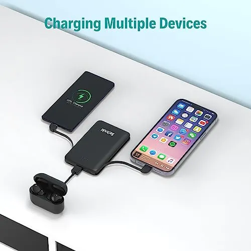 Smallest Portable Charger with Built-in Cables 6000mAh,Ultra Slim Power Bank,Mini High Speed External Battery Packs,Lightweight USB C Phone Charger Compatible with iPhone Samsung Google Android