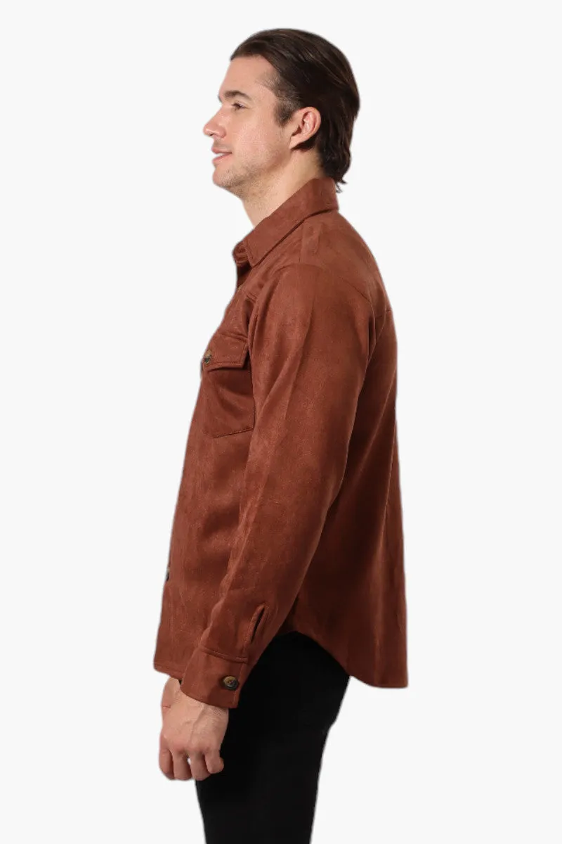 Urbanology Button Up Suede Lightweight Jacket - Brown