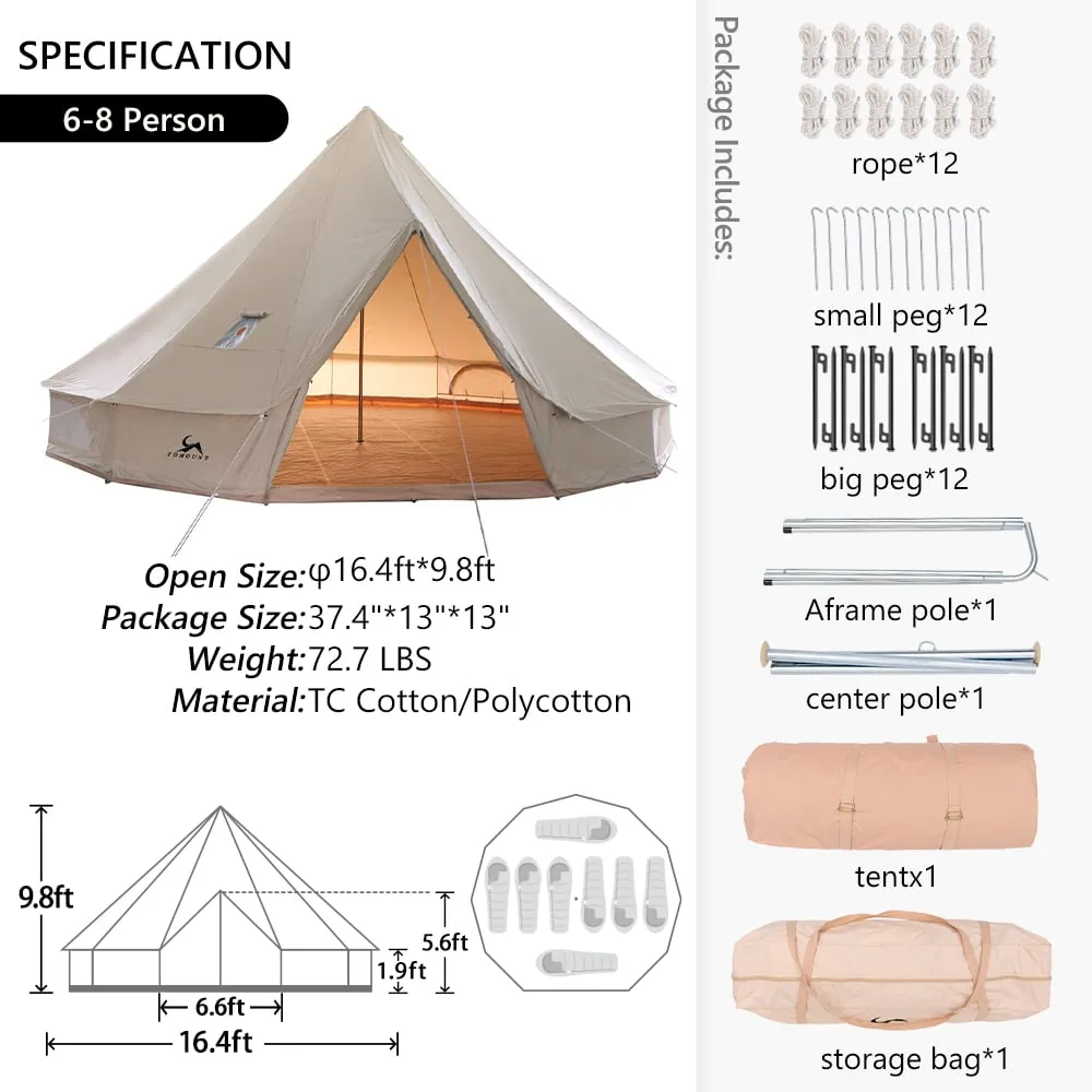 versatile Canvas Tent Bell Tent Yurt with Stove Jack Zipped Floor for Glamping 10ft/3m Dia 38LBS